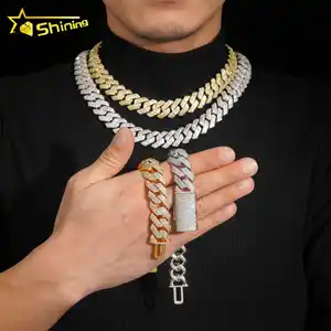 China jewelry factory price fashion men necklace brass gold plated cz diamond 18mm hip hop iced out miami cuban chain