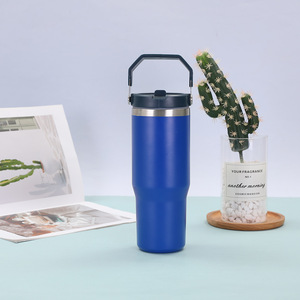 Gobelet de voyage isotherme en acier inoxydable 20oz 30oz avec poignée, double paroi sous vide, couvercle anti-fuite, paille et base antidérapante, pour boissons chaudes et froides - Product Image 2