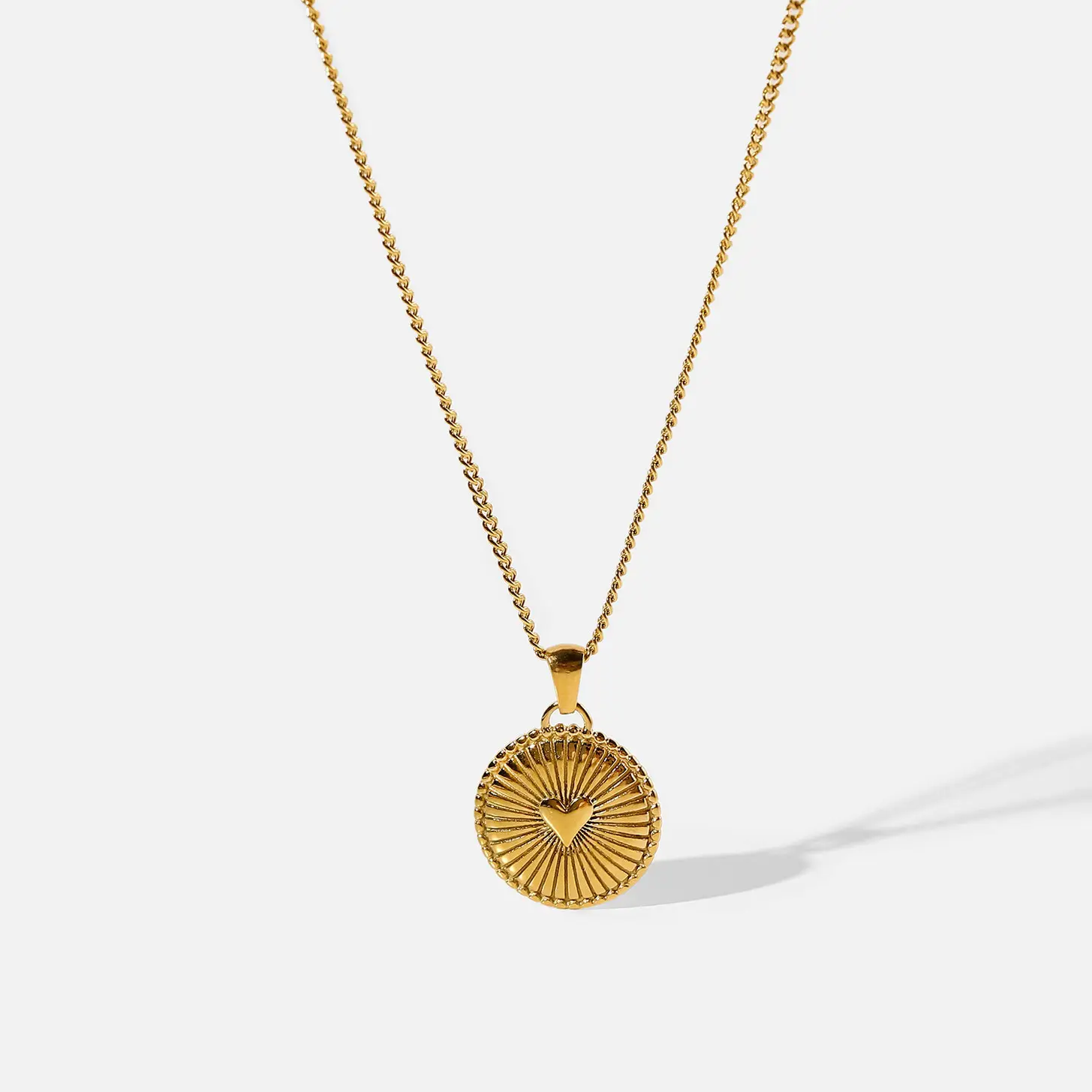 Nouveau collier en acier inoxydable plaqué or 18K, bijoux en trois dimensions avant et arrière, pendentif rond d'amour