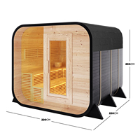 Sauna extérieur moderne en cèdre rouge chauffé au bois pour 4 personnes avec douche, commande informatique, fenêtres à transom, 6KW