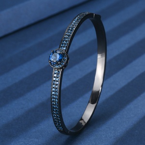 Fashion Eco-friendly Copper Black Gold Plated 6.5mm <b>Red</b> Corundum & Blue Spinel Zirconia Fine <b>Bracelets</b> Bangles for Premium Gift - Product Image 5