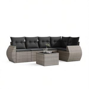 ชุดโซฟาหวายสีเทาโมเดิร์นสำหรับสวน 6 ที่นั่ง เฟอร์นิเจอร์กลางแจ้ง ดีไซน์ร่วมสมัย ทนทานต่อสภาพอากาศ - Product Image 1