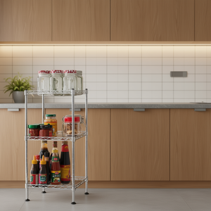 Étagère à 3 niveaux en fil d'acier argenté, pour cuisine, autoportante, design minimaliste - Product Image 2