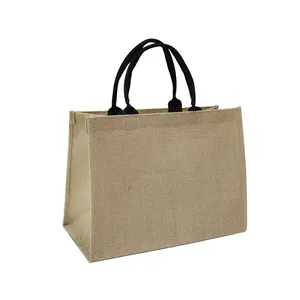 Custom Printed Eco Organic Reusable Plain Large Shopping Burlap Jute tote Bag With Handles