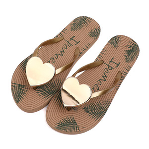 Women's Heart-Shaped Flip Flops Summer Flat Sandals Leisure Style Black Khaki Patterned T-Strap <b>Slippers</b> - Product Image 5