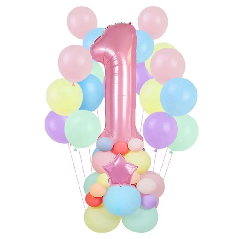 0123456789 numarası Macarone lateks balon doğum günü tam yıl ay bebek paketi kombinasyonu parti dekorasyon balonu takım kemer