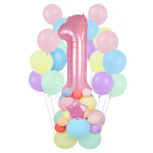 0123456789 nomor balon lateks Macarone ulang tahun penuh bulan paket bayi kombinasi dekorasi pesta balon Set lengkungan