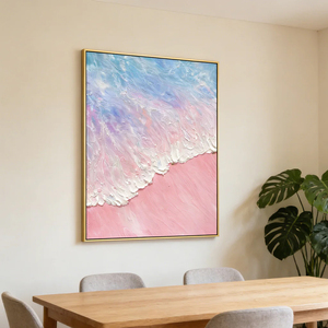 Hand Painted Oil Painting on <b>Canvas</b> Modern Wall Art Pink Sea Wave Texture Artwork for Living Room Bedroom Home Office Decor - Product Image 4
