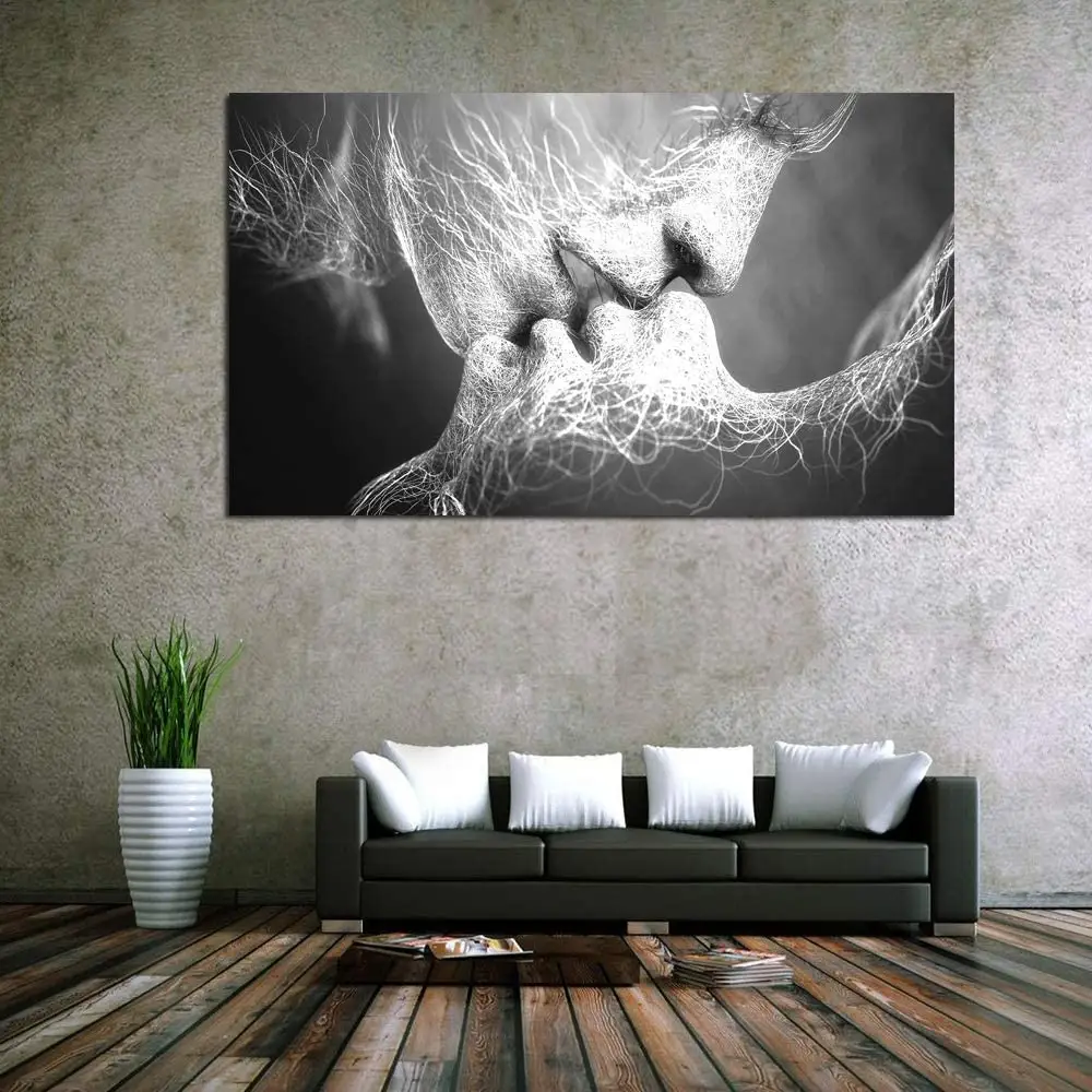 Love Kiss Abstract arte in bianco e nero su tela pittura Wall Art Adam ed eva Picture Print per soggiorno camera da letto