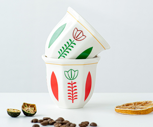 Juego de Tazas de Café Árabe de Porcelana Premium con Diseños Florales Geométricos Sutiles, Apto para Lavavajillas y Microondas, para Amantes del Café y Fiestas - Product Image 1