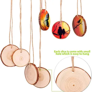 Cercles en bois pré-percés non finis personnalisés de 4 pouces Tranches d'arbre en bois naturel avec trou pour le bricolage Ornements de Noël