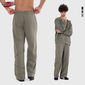 Pantalones Rectos de Algodón Puro Lavado Estilo Vintage para Hombre, Pantalones Deportivos con Parches y Lavado Nieve sin Cordón - Product Image 5