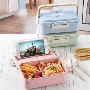 Biologisch Afbreekbare Tarwestro Lunchbox Voor Volwassenen Voedselcontainer Bento Boxes Met Bestek