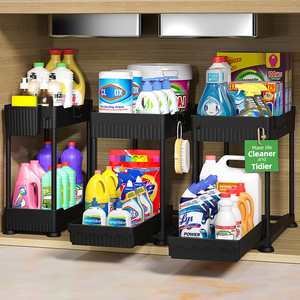 Organizador Bajo Fregadero para Cocina, Estante de Almacenamiento de Plástico Ajustable de Dos Niveles con Cajones, Capacidad de 40 Libras, Multifuncional - Product Image 6