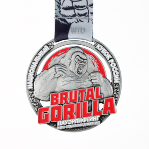 Medalla de metal personalizada para levantamiento de pesas de Rusia, diseño grabado, logotipo personalizado de animales, deportes, levantamiento de pesas, Medalla 3D con cintas - Product Image 1