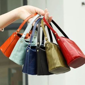 Genuine Leather Women's Satchel First Layer Cowhide <b>Classy</b> Sense Niche Style Red Factory Advertising Promotion Printing Logo - Product Image 2