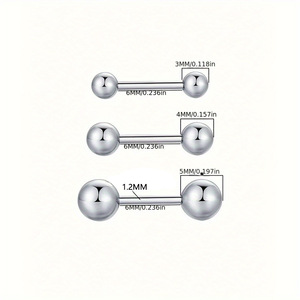 Meetyoo Trendy 18K Chapado en oro Tornillos Sleep Sin Quitar <span class=keywords><strong>Pendiente</strong></span> Simple Doble Cabeza Bola Redonda Lengua <span class=keywords><strong>Recta</strong></span> <span class=keywords><strong>Pendiente</strong></span> <span class=keywords><strong>de</strong></span> uñas - Product Image 3