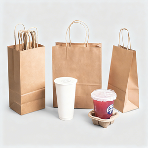 Bolsa de Papel Kraft Desechable Personalizada con Logotipo Impreso, con Asa, para Llevar Té con Leche, Café, Zumo de Frutas - Product Image 1