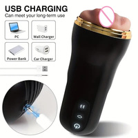 Taschenformat Männlicher Masturbator TPE-Material USB-Aufladbar Vibrierender Stimulator Weiche 3D Realistische Textur Wasserdicht Schwarz für Erwachsene