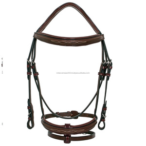 Bride de saut de cheval en cuir teintée de tambour végétal de haute qualité équestre avec cousu fantaisie inclus caoutchouc Rein. horse - Product Image 1
