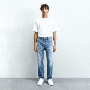 بنطلون جينز رجالي أزرق فاتح ضيق موديل 2026، بنطلون دنيم عصري مريح من القطن المرن، بنطلون كلاسيكي مستقيم الساق للرجال، ناعم الملمس - Product Image 2