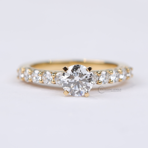 Anillo de Oro Amarillo de 18K con Diamante Cultivado en Laboratorio de 1.42 Quilates, Corte Redondo, Solitario con Banda Completamente Pavimentada, para Regalo de Boda, Compromiso o Fiesta - Product Image 1