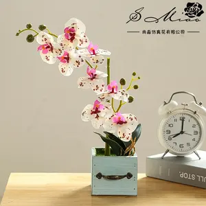 Mariposa artificial de alta calidad, orquídea y maceta de madera, bonsái, decoración del hogar