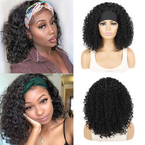 14 pouces Kinky Curly Headband Perruque Ombre <span class=keywords><strong>Afro</strong></span> Curly Perruque avec Écharpe Naturel Synthétique Fluffy Curly Turban Perruques <span class=keywords><strong>pour</strong></span> Femmes - Product Image 1