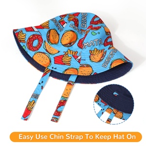 Baby Toddler Bucket <b>Hat</b> with Custom Logo Leaf Pattern Sun Protection Wide Brim Chin Strap UPF50 Reversible Cap for Kids - Product Image 5
