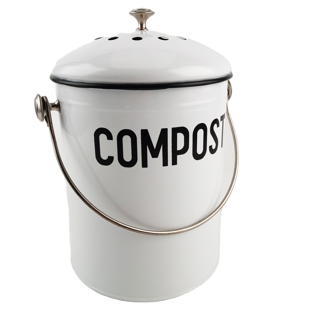 Organic  Large  Stainless Steel 1.3 Gallon Compost Bin  Kitchen Metal Waste Bin Recycle Bin  With Charcoal Filter For  Garden