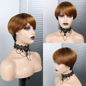 Vente en gros Perruques cheveux humains brésiliens sans colle pour femmes noires Perruques courtes et droites <span class=keywords><strong>coupe</strong></span> Pixie Perruques bon marché fabriquées à la machine <span class=keywords><strong>avec</strong></span> franges - Product Image 3