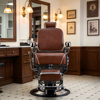 Chaise de coiffure de style rétro avec panneaux latéraux en métal ornés, chaise pivotante professionnelle pour la coupe de cheveux, vente en gros.