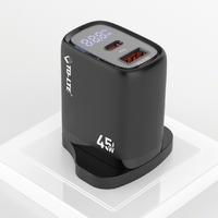 Chargeur rapide électrique 45W PD double port avec affichage numérique USB-C USB-A PPS pour ordinateur portable, appareil photo, voyage, universel, ignifuge et sûr