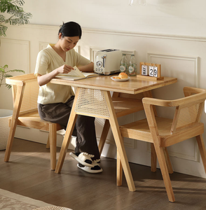 Juego de Mesa y Sillas de Comedor de Madera Maciza de Alta Gama, Mesa de Centro Cuadrada de Estilo Moderno con Asiento de Ratán, Muebles de Exterior - Product Image 5