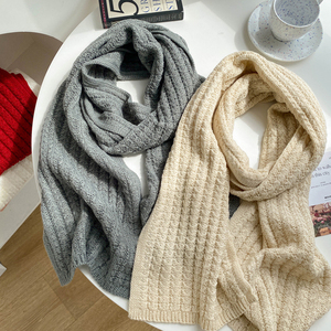 Kết cấu dệt kim mùa đông khăn mềm dài thô dài khăn choàng dệt kim tùy chỉnh khăn với logo - Product Image 3