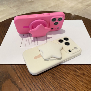 เคสซิลิโคนเหลวสัมผัสนุ่มป้องกันฝุ่นสำหรับ iPhone 16 17 Pro Max รองรับการชาร์จไร้สาย พร้อมขาตั้งแม่เหล็กแบบพับได้ - Product Image 2