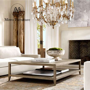 Fransız çağdaş Modern antika eski klasik oturma odası merkezi sehpa otel mobilya meşe dikdörtgen kokteyl masası - Product Image 5