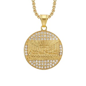 Vente en gros de collier avec pendentif en <span class=keywords><strong>diamant</strong></span> <span class=keywords><strong>treize</strong></span> croix Hiphop Last Supper pour hommes bijoux en acier inoxydable avec pierre de zircon - Product Image 2