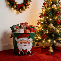 Ember Bunga Natal Hijau dari Logam, Pot Tanaman, Logo Dapat Disesuaikan, Ember Timah Galvanis untuk Penggunaan Dalam/Luar Ruangan