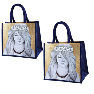 กระเป๋าช้อปปิ้งผ้ากระสอบพิมพ์ลายแฟชั่น กระเป๋าช้อปปิ้งใบใหญ่ ผลิตในอินเดีย รัฐเบงกอลตะวันตก - Product Image 5