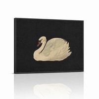 Tableau mural encadré en toile de cygne, vente en gros, cadre noir, fond noir, aquarelle vintage, cygne muet, oiseau blanc, bec rouge, naturaliste