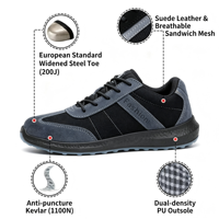 Chaussures de sécurité légères en toile et daim de vache, embout en acier 1100N, semelle PU double densité anti-perforation
