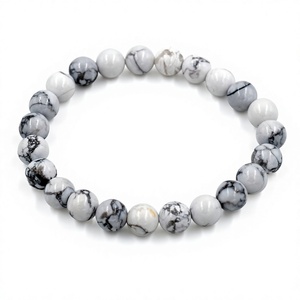 Bracelet en howlite naturelle, perles rondes de 8 mm, bracelet extensible en pierres précieuses, bijoux unisexes en pierre blanche, cadeau, vente en gros - Product Image 1