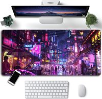 Tapis de souris Cyberpunk, XXL 35,4''x15,7'', grand tapis de souris de jeu, tapis de souris étendu sur le thème des rues japonaises, base en caoutchouc antidérapante