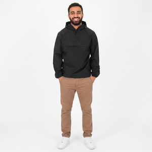 <b>Mens</b> Plain <b>Jackets</b> Screen Printing Logo Black <b>Pullover</b> Hoodie <b>Jacket</b> Windbreaker Blanks Custom Anorak - Product Image 1