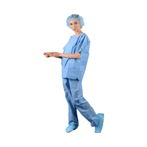 Bata quirúrgica desechable unisex para Hospital, traje de paciente de manga corta, transpirable, impermeable, tela no tejida, diseño impreso