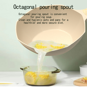 Juego de sartenes y woks compatibles con cocinas de inducción MLD de aluminio, con interior antiadherente, base multicapa, tapa de vidrio y mango de madera - Product Image 3