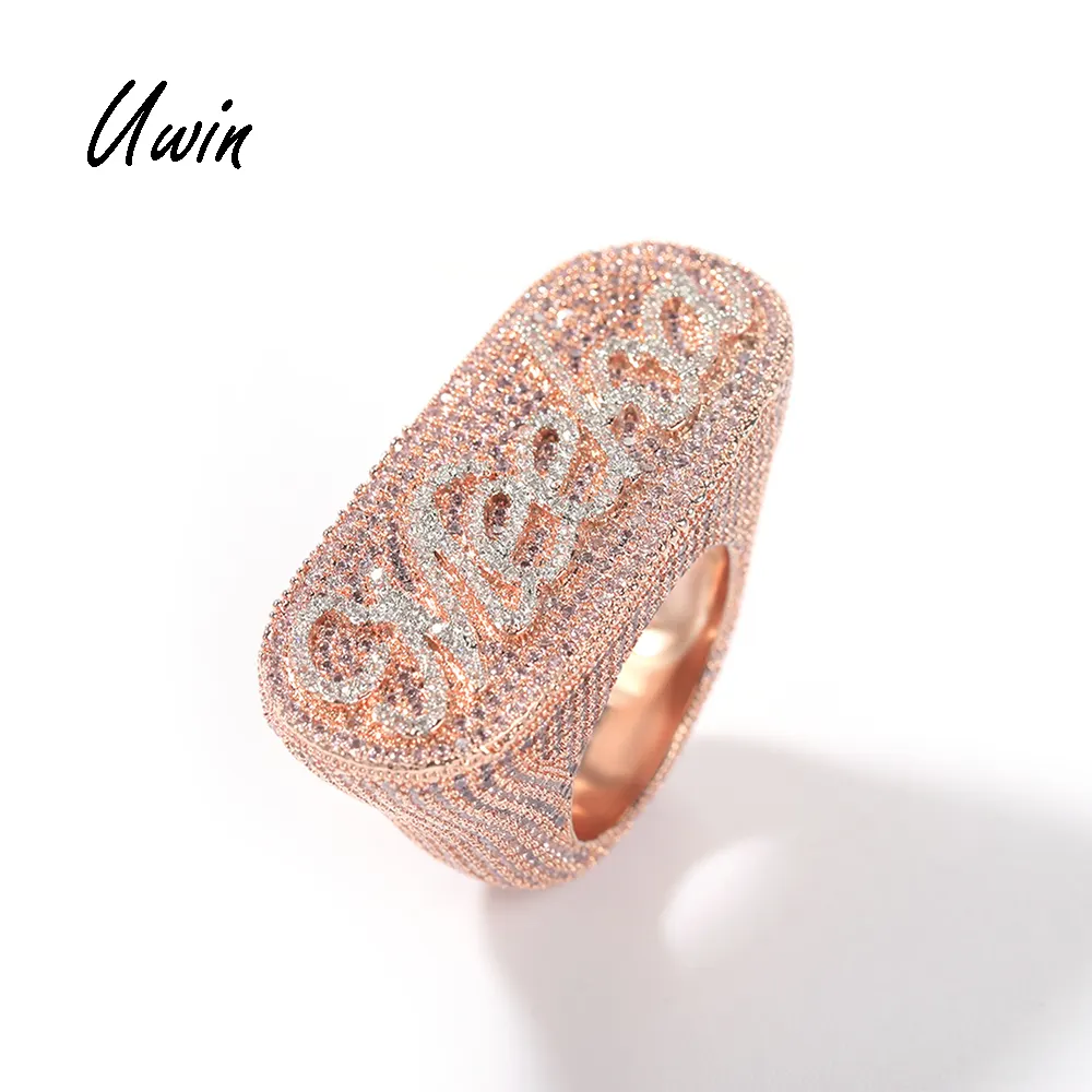 UWIN-Anillo de alfabeto personalizado para hombres, joyería en capas, hiphop, rapero