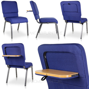Silla de Teatro Moderna de Metal Azul o Gris con Respaldo Encajable, Bolsillo Trasero, Tablero de <span class=keywords><strong>Escritura</strong></span>, para Iglesia, Escuela, Hotel, con Tapicería de Tela - Product Image 2