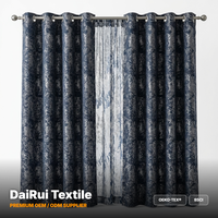 Rideaux occultants jacquard texturés en marbre de luxe DaiRui, bleu marine argenté métallisé, avec œillets, pour salon
